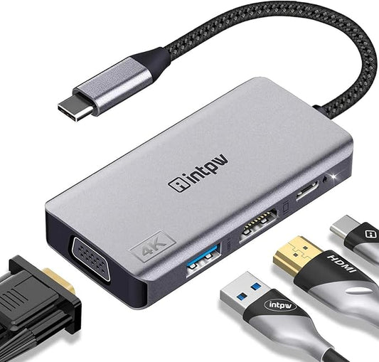 USB C Hub, 4 in 1 VGA to HDMI Adapter with PD 100W, 4K HDMI, Type-A 3.0 5Gbps, 1080P VGA, Alumimun USB Hub for Laptop, MacBook Pro/MacBook Air/ipad Pro/Dell XPS