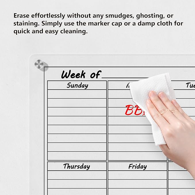 Acrylic Weekly Calendar Whiteboard for Wall, 15"x11" Small Clear Planner Dry Erase White Board for List, Kitchen, Planning, Memo