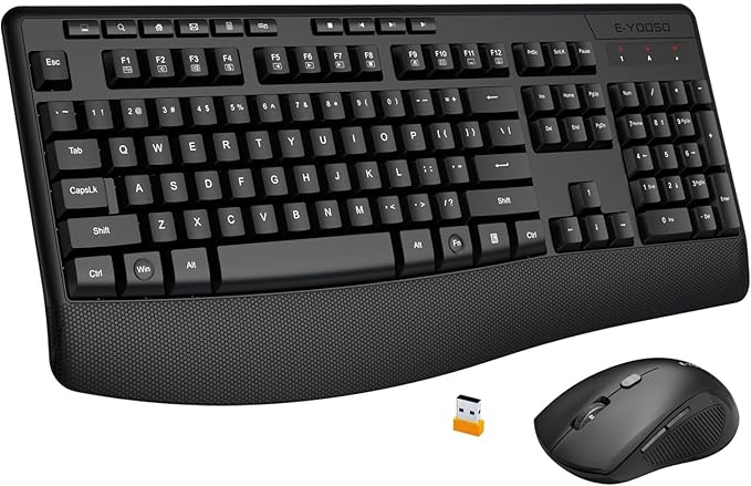 Wireless Keyboard and Mouse Combo,Silent Soft Touch Quiet Keyboard Less Noise 90%,Ergonomic with Wrist Rest,2.4GHz 104 Keys Full Size,2400 DPI Mouse,for PC Computer/Laptop/Mac Air/Mini/Pro