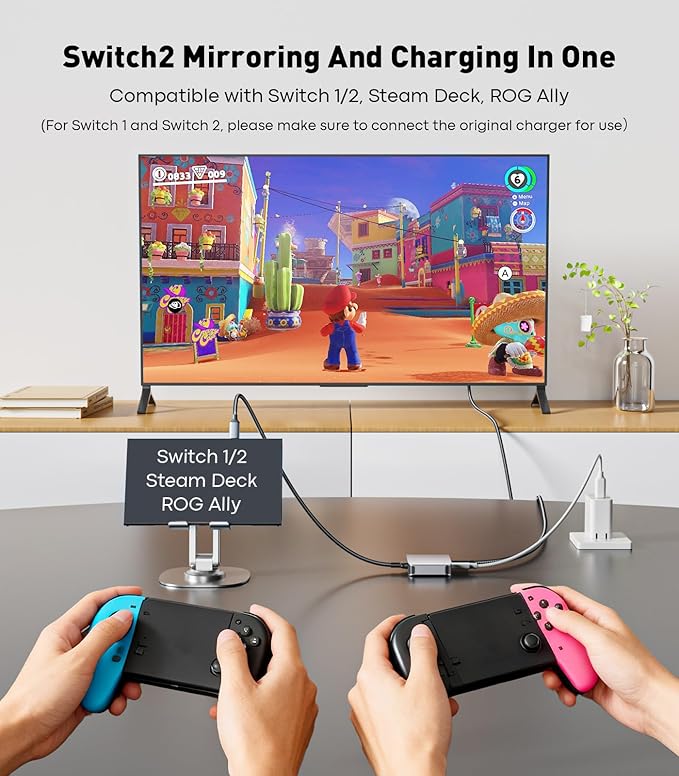 USB C to HDMI 2.1 Adapter with 100W USBC Charging Port, Supports [8K, 4K@120Hz/60Hz HDR], 48Gbps Thunderbolt to HDMI Adapter Compatible for Laptop, iPhone 15/16, Switch 1/2, Steam Deck