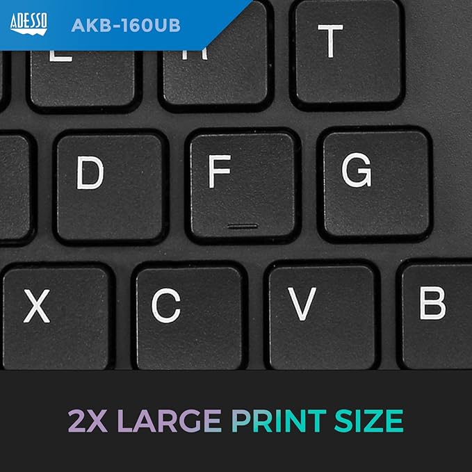 Adesso AKB-160UB Wired Ergonomic Keyboard with Integrated Palm Rest, Chiclet Keycaps, and Multimedia Hotkeys