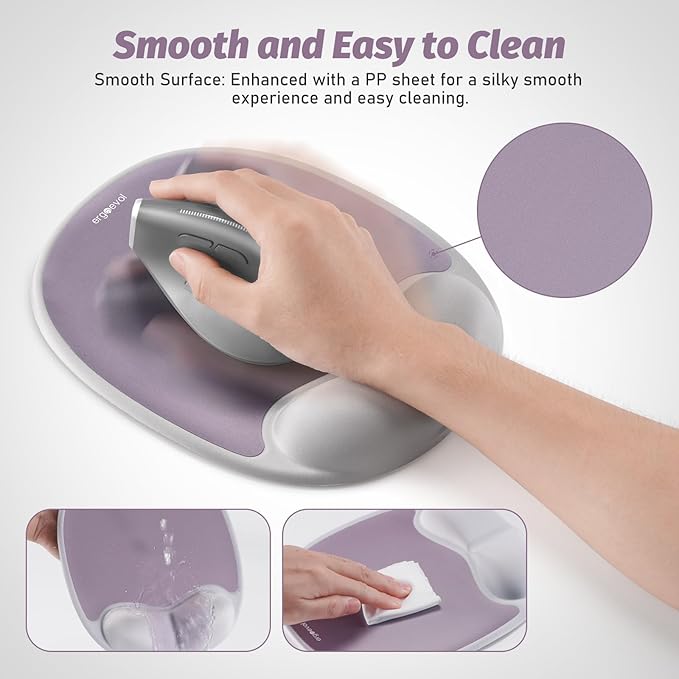 Ergonomic Mouse Pad with Skin-Friendly Lycra Memory Foam Wrist Rest, Easy-to-Clean Smooth PP Surface, and Non-Slip PU Base – Ideal for Vertical, Ergonomic, and Office Mice(Silver Gray)