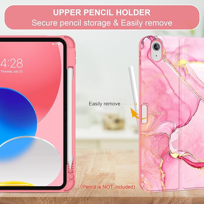 Soke for iPad (A16) 11th/10th Generation Case with Keyboard(2025/2022)-7 Color Backlight Wireless Detachable Folio Keyboard Cover with Built-in Pencil Holder for iPad 11/10.9 inch, Watermelon Marble