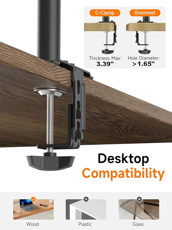 Bracwiser Dual Fully Adjustable Monitor Arm Stand Mount 31.5 Inch Tall Pole Fits Two Screen 13-27 inch 22lbs for Monitor Computer Screen 13 15 17 19 20 22 23 24 26 27 inch VESA 75 100 (MD7842)