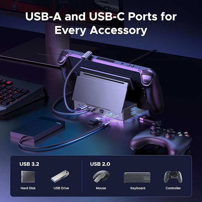 UGREEN Steam Deck Dock 9-in-1 USB C Docking Station with Foldable Stand, 4K@120Hz DP, Gigabit Ethernet, PD 100W, 10Gbps USB A&C 3.2, TF/SD for Steam Deck, Rog Ally, ROG Xbox Ally, Legion Go etc.