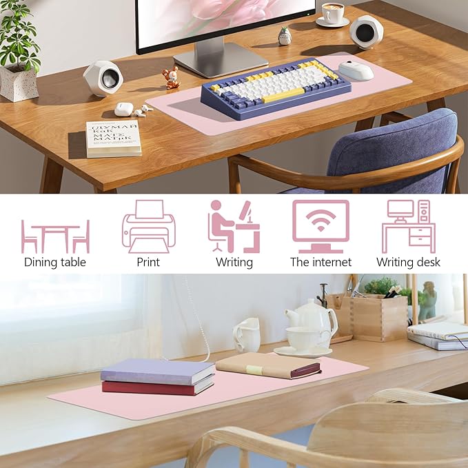 Pink Leather Desk Mat Large Mouse Pad, Waterproof Desk Pad for Keyboard and Mouse, Non-Slip Computer Desk Protector, Smooth Mouse Movement Desk Mat for Home and Office(23.6"×13.8")