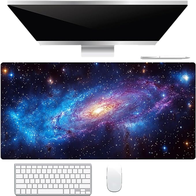 HVEST Galaxy Extended Gaming Mouse Pad, Blue Purple Galaxy Space Desk Mat XL,Large Keyboard and Mouse Pad with Non-Slip Rubber Base and Stitched Edge for Game, Office, Home 31.5'' x 15.7''