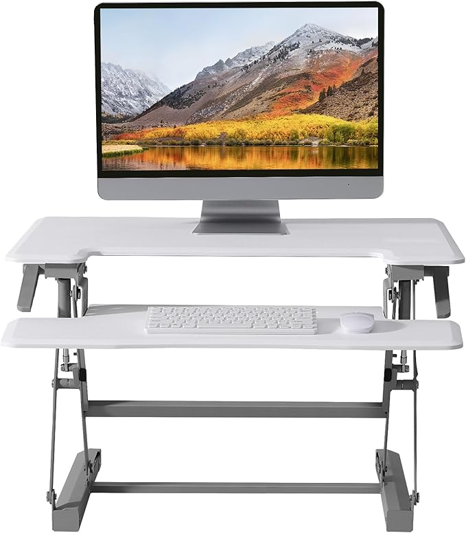 28 Inch Standing Desk Converter, 12-Position Adjustable Height Computer Desk Converter, Ergonomic for Use in Home Offices and Computer Workstations，White