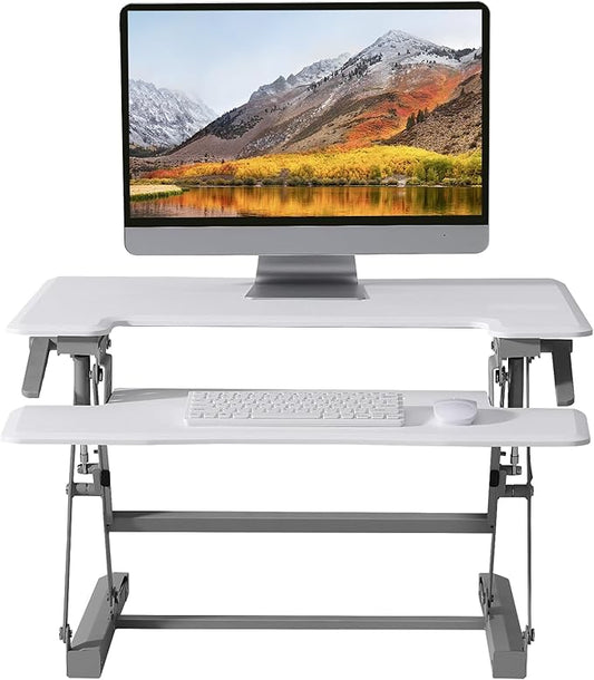 28 Inch Standing Desk Converter, 12-Position Adjustable Height Computer Desk Converter, Ergonomic for Use in Home Offices and Computer Workstations，White
