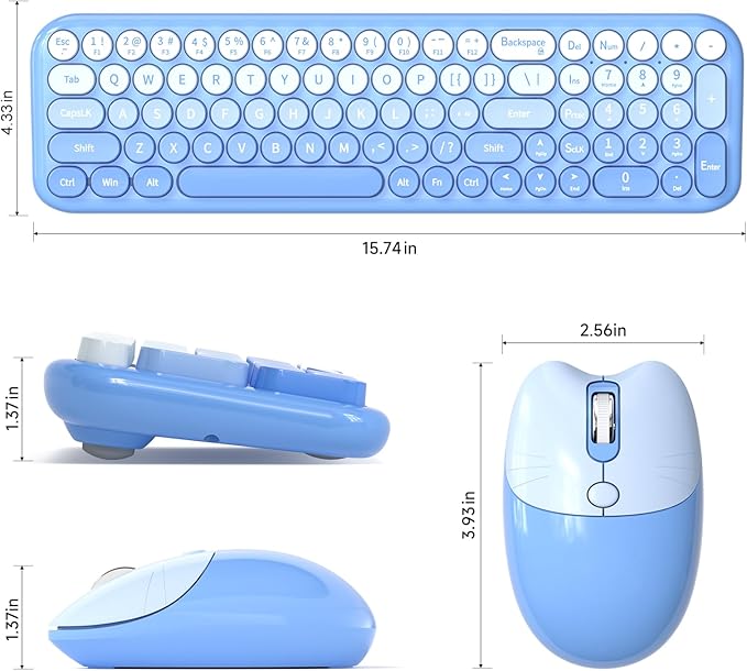 MOFII Wireless Keyboard and Mouse Combo, Full Size 2.4G Retro Round Computer Keyboard and Mouse Set, Plug and Play, for Windows, Computer, Desktop, PC, Notebook - (Blue Gradient)