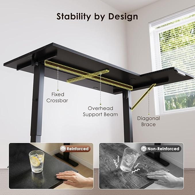 OffiGo Electric L Shaped Standing Desk, 63 Inches Height Adjustable Table, Reversiable Corner Stand Up Desk, Lifting Computer Table for Home Office, Computer Workstation, Carbon Fiber Black