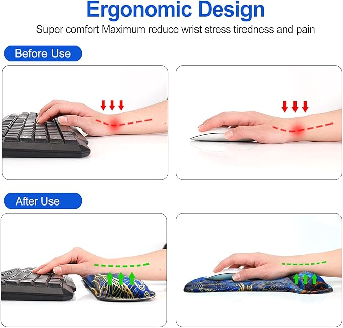 ToLuLu Keyboard Wrist Rest Mouse Pad Support, Gel Ergonomic Mouse Pads for Computer Laptop PC, Comfortable Durable Mousepad Keyboard Wrist Rests for Easy Typing Pain Relief, Blue Mandala