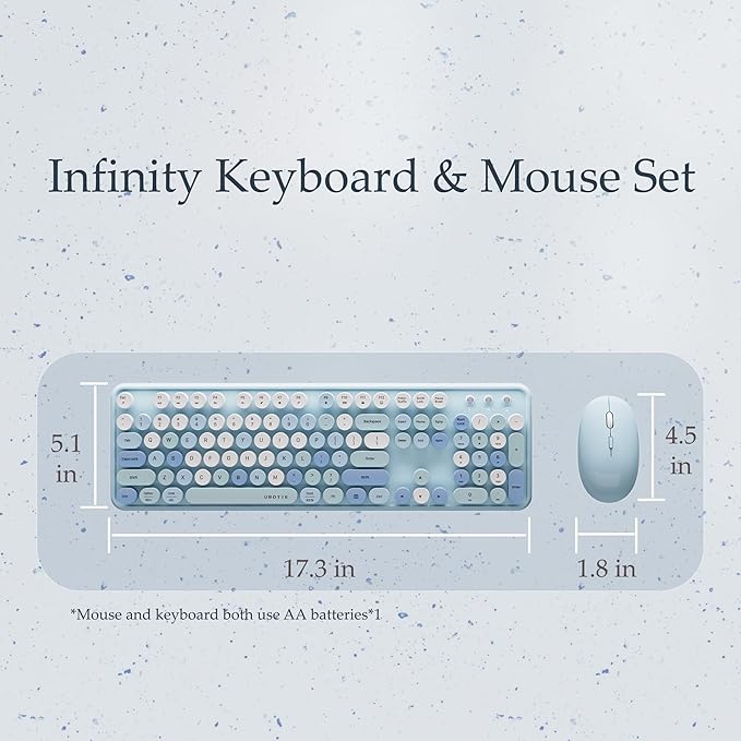 x UBOTIE Colorful Wireless Keyboard and Mouse Combo, Full-Sized Office Keyboard with Typewriter Flexible Keys, 2.4GHz Dropout-Free Connection, Optical Mouse for PC Laptop(Blue Colorful)