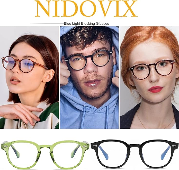 NIDOVIX Retro Round Blue Light Blocking Glasses for Men Women, Vintage Frame Non-prescription Computer Reading Eyeglasses