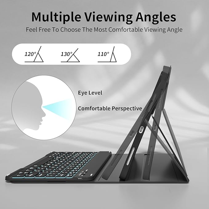 for iPad (A16) 11th Generation 2025 11-inch/10th Generation 2022 10.9 inch with Keyboard, 7 Colors Backlit Square Keycaps, Detachable Wireless Bluetooth Keyboard Case with Pencil Holder, Black