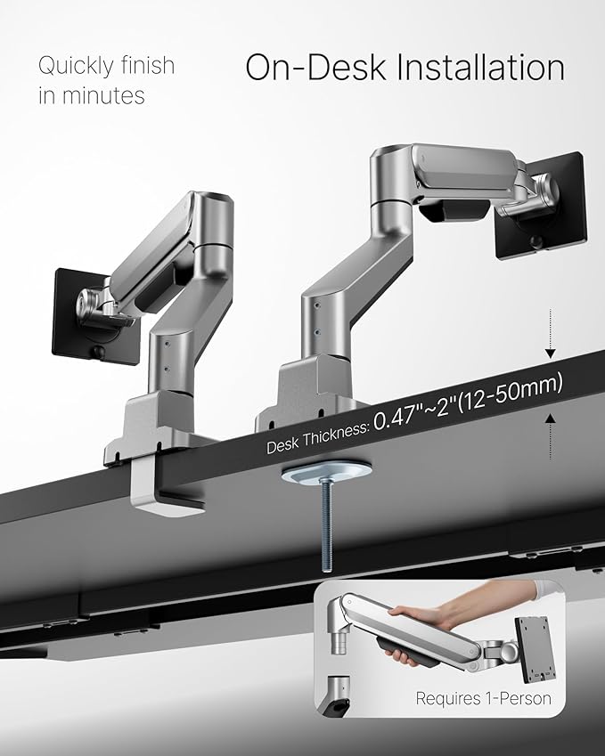 monTEK Deluxe Aluminum Monitor Arm with USB A/C for 17 to 40 Inch Curved Screens Fully Adjustable Single Monitor Arm with Clamp/Grommet, Quick Release Plate, Cable Management, VESA 75/100