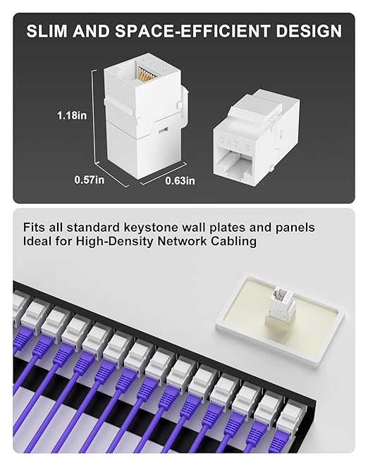 RJ45 Cat6 Keystone Coupler, 100-Pack Cat 6 Keystone Jack Ethernet Coupler Female to Female for Cat6/Cat5e/Cat5 Network Cable, White