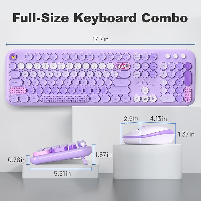 MOFII Wireless Keyboard and Mouse Combo, Full-Size Retro Typewriter-Style Wireless Keyboard with Optical Mouse for Computer/Laptop/Windows/Mac (Purple Mixed)