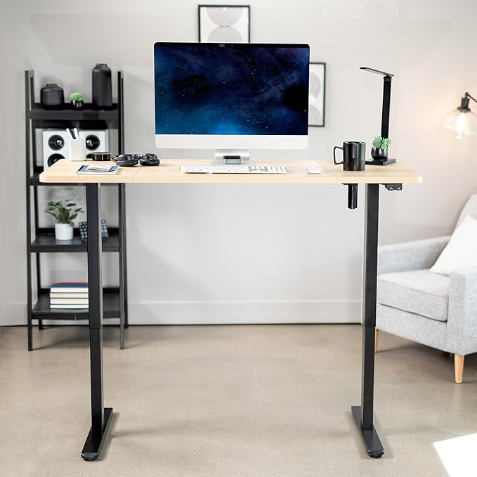 VIVO Electric 60 x 24 inch Stand Up Desk, Height Adjustable, Light Wood Top Black Frame, Home and Office Furniture Sets, DESK-KIT-B06C