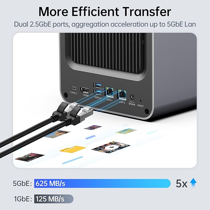 Yxk Zero1 4-Bay Desktop NAS, Intel N100 Quad-Core CPU, User-Friendly Home NAS Storage, Support 120TB (Diskless), 8GB RAM, Remote Access, 2 * 2.5GbE, 4K HDMI, Network Attached Storage