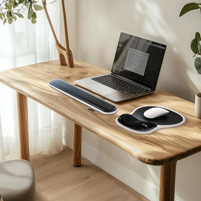 AKIT Ergonomic Mouse Pad with Wrist Rest& Keyboard Wrist Rest, Wrist Rest for Computer Keyboard, Pain Relief, Non-Slip Gel Base, Mousepad Wrist Support for Gaming, Office, Waterdrop Shaped Black