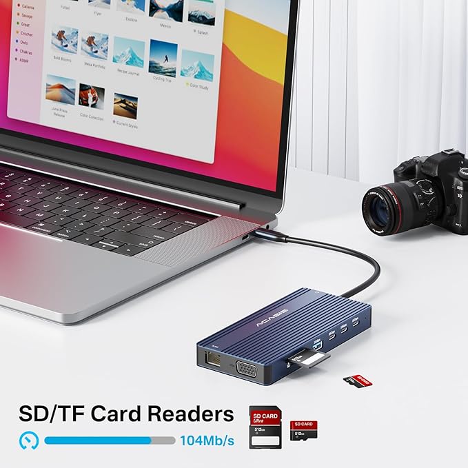USB C Docking Station Dual HDMI Monitor, Laptop Docking Station 3 Monitors, 2 * 4K HDMI+1080p VGA+100W PD+Ethernet+3 USBC 10Gbps+SD/TF+Audio Adapter, USB C Hub for Dell/Lenovo/HP/ThinkPad