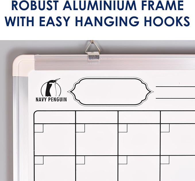 Whiteboard Calendar Dry Erase for Wall - 24 x 18 in White Board Planner Monthly Magnetic with 1 Eraser, 4 Dry Wipe Markers, 4 Magnets and 10 Push Pins - Wall Hanging Marker Board Month Calendar