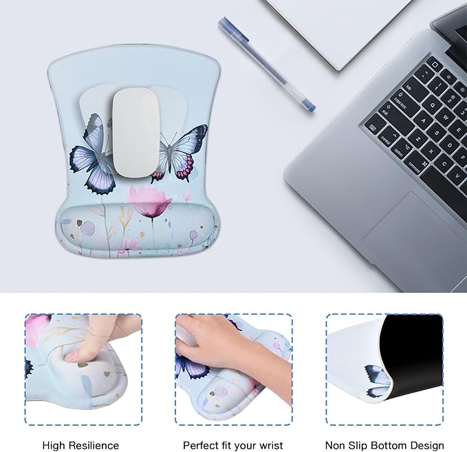 MEGREZ 4-in-1 Ergonomic Memory Foam Wrist Rest Set, Desk Pad, Mouse Pad with Wrist Rest, Keyboard Pad, Suitable for Office Workers, Programmers & Gamers–Relieve Typing & Gaming Fatigue,