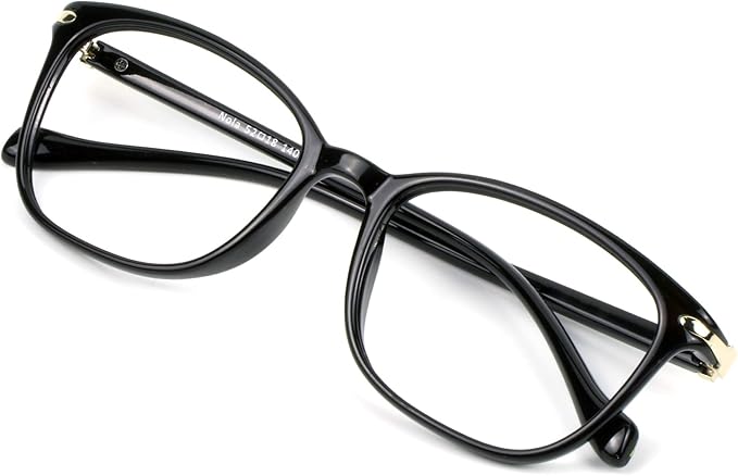 VisionGlobal Blue Light Blocking Glasses for Women/Men, Anti Eyestrain, Computer Reading, TV Glasses, Stylish Square Frame, Anti Glare(Black,No Magnification)