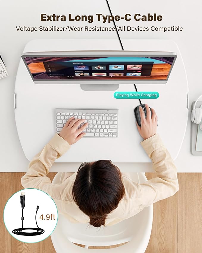 XUANGUI Vertical Ergonomic Quiet Wireless Mouse Rechargeable, Bluetooth 5.1/2.4G/USBC Tri-Mode Cordless Computer Mice for Large and Medium Hands, Max 4800 DPI, Type C Witeless for PC Laptop Mac Tablet