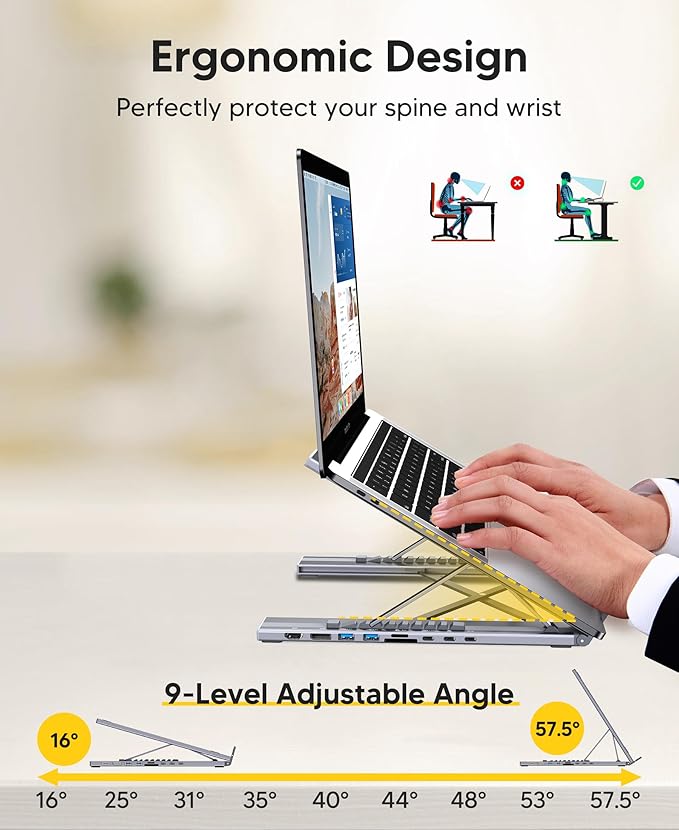 USB C Laptop Docking Station Stand Dual Monitor, Single 8K for Windows DP 1.4 or Dual 4K for Win and Mac, 9 in 1 USB C Hub with HDMI+DP, 2*USB 3.0, PD 100W, USB C 3.0, SD/TF, Universal Dock Station