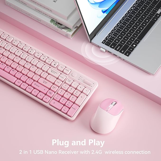 Wireless Keyboard and Mouse Combo, Full-Size USB Keyboard with Back Stand, 2.4GHz Wireless for Desktop, Laptop and Computer