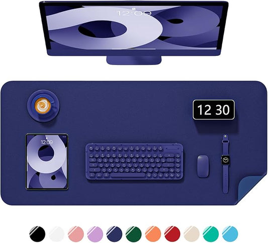 Desk Pad, 23.6" x 13.8" PU Leather Non-Slip Desk Mat Large Mouse Pad for Desktop, Waterproof Laptop Computer Writing Mat for Office, Home, Work, Gaming, Violet Blue