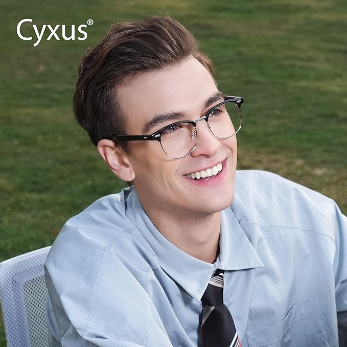 Cyxus Blue Light Glasses for Women Men Retro Semi Rimless Browline Blue Light Glasses for Computer Eye Strain Gaming Glasses Anti Harmful Blue Light 8056T15