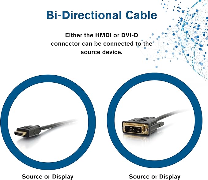 Legrand - C2G DVI to HDMI Cable, DVI-D Male to HDMI Male, Black HDMI Adapter Cable, 2 Meter (6.56 Feet) Bi-Directional Adapter Cable, 1 Count, C2G 42516