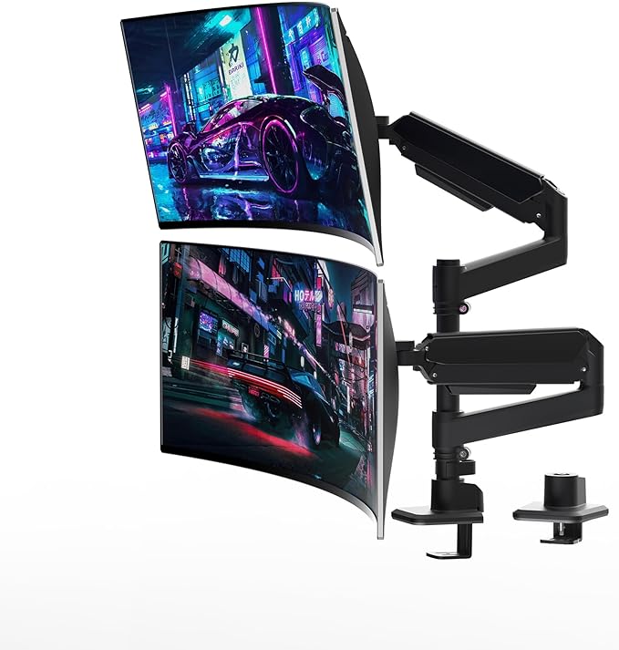 Dual Monitor Arm for 17-49 Inch Ultrawide Screens, Dual Monitor Mount Heavy Duty up to 44lbs, Adjustable Vertical Stacked Full Motion Dual Monitor Arm Desk Mount, 75/100mm VESA Mount, Black