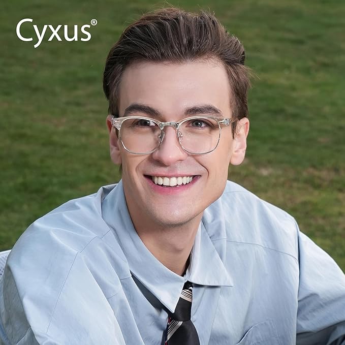 Cyxus Clear Blue Light Glasses Men Retro Semi Rimless Browline Blue Light Glasses for Computer Eye Strain Gaming Glasses Anti Harmful Blue Light for Men Women 8056T76