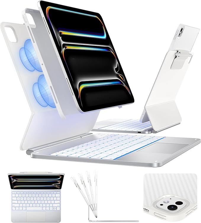 typecase Edge+ Keyboard Case for iPad Pro 13-inch (M5/M4, 2025/2024), Silver Keyboard with 11-Color Backlight, Multi-Mode, Removable Carbon Fiber Back Case, Magnetic Floating Stand, Larger Trackpad