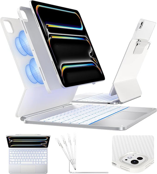 typecase Edge+ Keyboard Case for iPad Pro 13-inch (M5/M4, 2025/2024), Silver Keyboard with 11-Color Backlight, Multi-Mode, Removable Carbon Fiber Back Case, Magnetic Floating Stand, Larger Trackpad