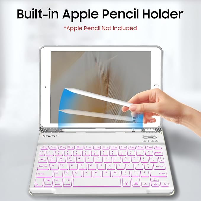 FINTIE Backlit Keyboard Case for iPad 9th / 8th / 7th Generation (2021/2020/2019) 10.2 Inch, Soft TPU Back Cover with 7 Colors Backlight Magnetically Detachable Bluetooth Keyboard, Starlight