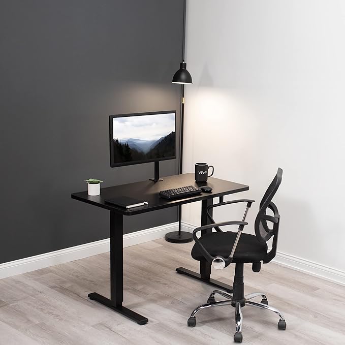 VIVO Manual Height Adjustable 43 x 24 inch Stand Up Desk, Light Wood Solid One-Piece Table Top, Black Frame, Standing Workstation with Foldable Handle, DESK-KIT-MB4C