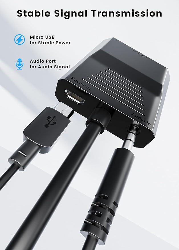 FOINNEX VGA to HDMI Adapter, 1080P Converter with USB Audio from Old Computer/Laptop/Desktop/PC VGA Source to HDMI HDTV/Monitor/Projector/Displayer, 1.5FT