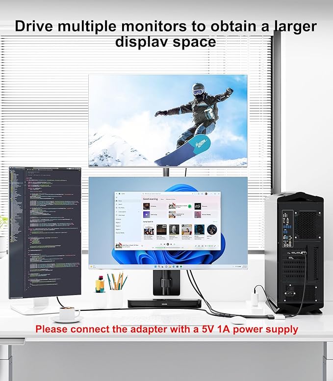 DisplayPort to Dual HDMI with DP Adapter (4K@60Hz) Extended Display 1 in 3 Out MST Hub for Multiple Monitors Compatible for Graphics Card, PC, NVIDIA, AMD