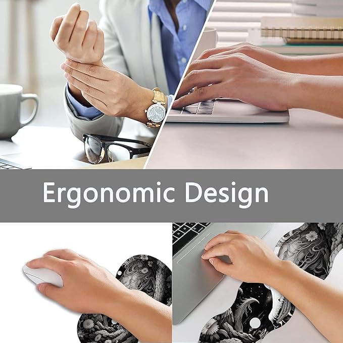 Large Gaming Mouse Pad + Keyboard Wrist Rest + Wrist Support + Coaster Set, Memory Foam Ergonomic for Easy Typing, XXL Extended Gaming Mouse Pad Table Pad - Black Snake