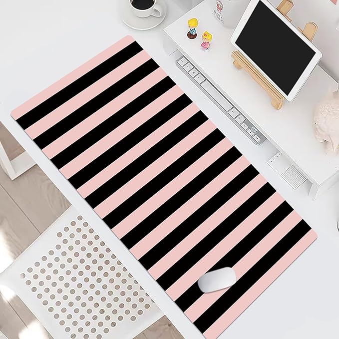 EOBTAIN Pink and Black Large Mouse Pad Vertical Striped Keyboard Mat 31.5x15.7 Inch Smooth Non-Slip Rubber XXL Gaming Mousepad Extended Desk Mat Cute Desk Accessories for Office Home