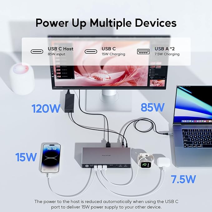 Displaylink Docking Station, USB C Docking Station Dual Displays for MacBook M1/M2/M3/M4 Windows, 4K@60Hz Displaylink Dock with 2 HDMI, 2 Display Port, 2USB C Data, 6 USBA, Ethernet, Audio