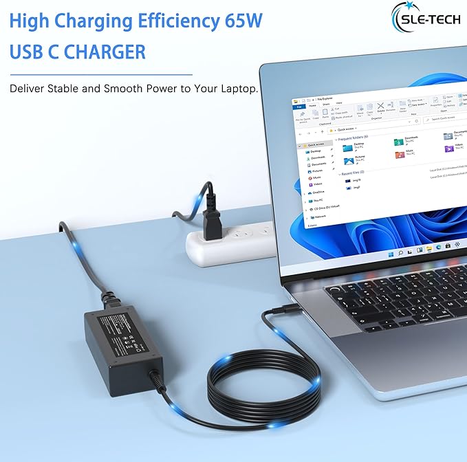 SLE-TECH 65W USB C Laptop Charger Compatible with Lenovo ThinkPad X1 Carbon Gen 6 7 8 9,T14 T15 E14 E15 L13,Yoga 7i 9i C740 C930 C940,Chromebook 100e 300e 500e c330 s330,Type C AC Adapter Power Cord