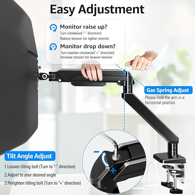 MOUNTUP Ultrawide Monitor Arm for Max 42 Inch Screen, Heavy Duty Monitor Desk Mount Support 4.4-33lbs, Computer Monitors Stand for Desk, VESA Mount with Clamp & Grommet Base