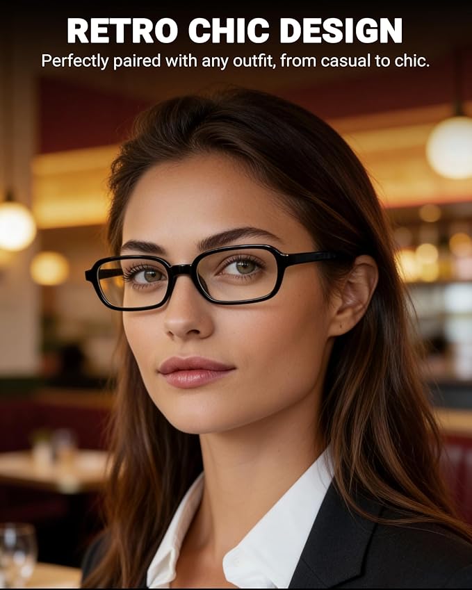 2 Pack Rectangle Blue Light Glasses for Women, Lightweight TR90 Small Frame with Spring Hinge for All-Day Comfort, Anti UV Glare & Eyestrain