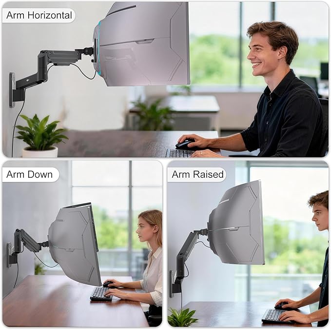 WALI Monitor Wall Mount for 13-49 Inch Ultrawide Screens, Heavy Duty Single Monitor Mount Holds up to 44 lbs, Adjustable Gas Spring Wall Mount Monitor Arm, 75/100mm VESA Mount (GSWM001-P), Black
